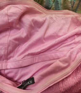 Pink Sequin Strapless Ruched Dress