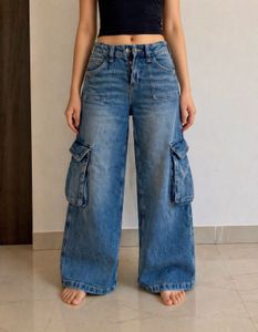 High Waisted Wide Leg Cargo Jeans