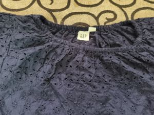 Navy Eyelet Puff Sleeve Top