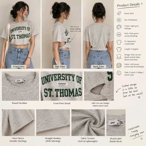 Grey University of St. Thomas Cropped T-Shirt