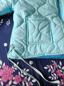 Baby Blue Quilted Bomber Jacket