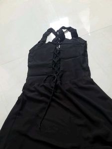 Elegant Black Halter Neck Maxi cap dress