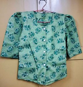 Floral Top, Elegant Cream & Green Long Skirt