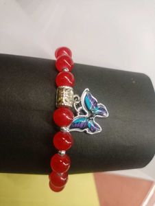 Red Beaded Bracelet with Butterfly Charm