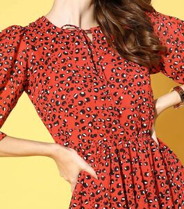 Women Attractive Red Animal Printed VacayAttire