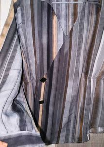 Striped Wrap Blouse with Button Detail