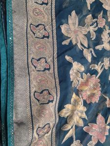 Teal Green Saree with Woven Zari Floral Design