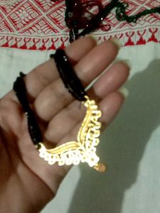 Elegant Black Beaded Mangalsutra with gold Pendant