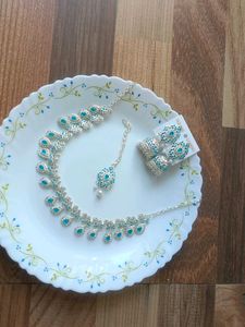 Elegant Teal Stone Necklace &amp; Earring Set