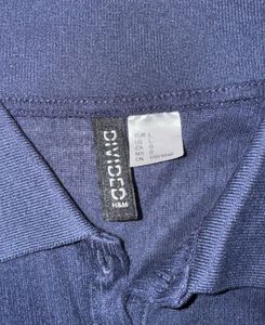H&amp;M Navy Ribbed Cropped Polo Top