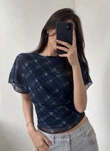 H&M Chic Plaid Sheer Sleeve Top