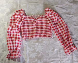 Red Gingham Smocked Crop Top