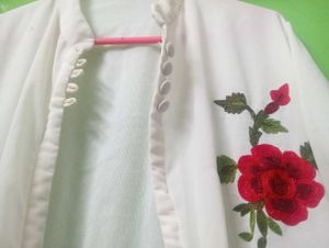 White Embroidered Floral sleeveless gown with shru