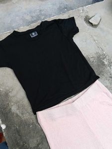 Comfortable Pink Wide-Leg Pants with black crop to
