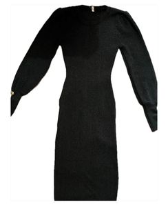 Black Ribbed Puff Sleeve Dress