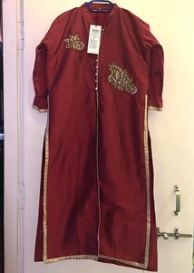 New Maroon Ethnic Long Kurti Zari Patch Work