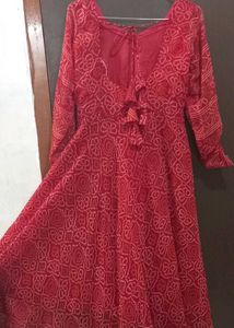 Red Bandhani Print Kurta