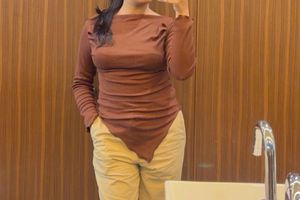 Brown Asymmetrical Long Sleeve Top