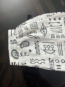 White Kurta Set with Black Print