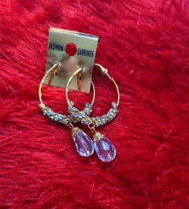 💖 Gold Crystal Drop Hoop - Designer Party Earring