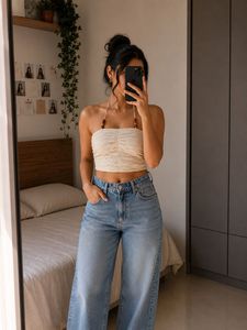 Cream Ruched bandeau Top