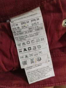 Benetton Maroon Wide-Leg Cropped Jeans