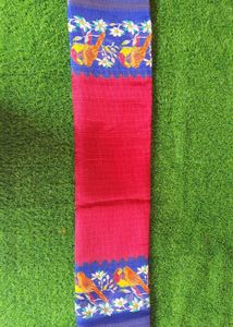 Red &amp; Blue Bird Print Saree