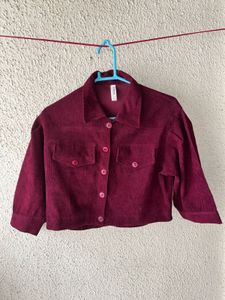 Maroon Corduroy Cropped Jacket newwdtag