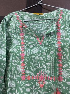 Green Floral Print Kurta