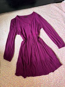 Purple Button-Up Tiered Midi Dress