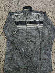 Men’s Printed Casual Shirt – Charcoal Grey – Full