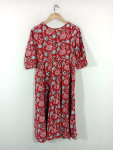 Red Floral Print Kurta Pant (Women's)