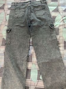 Womens Acid Wash Cargo Jeans