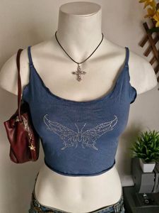 Blue Butterfly Crop Top