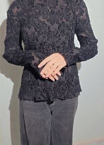Black Textured Sheer Top
