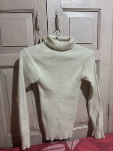 Cream Ribbed Turtleneck Sweater
