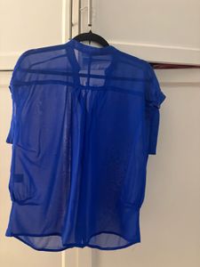 Sheer Blue Button-Up Top