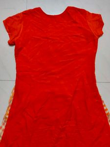 Orange Checkered Kurti with Embellished Neckline