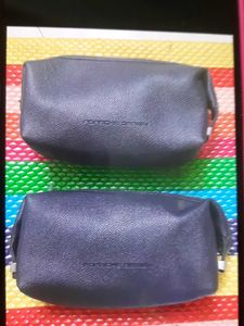 PORSCHE Set of 2 Blue Leather Pouches