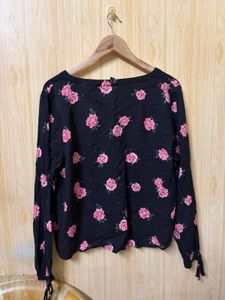 H&amp;m Rose Print Button-Up Blouse
