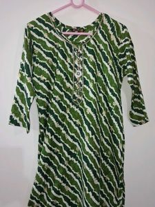 Green Striped Jaipuri Kurta for women