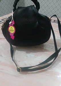 Stylish Black Faux Leather Sling Bag