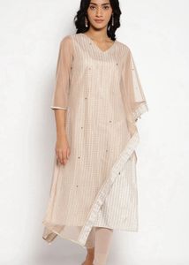 Elegant Beige Embellished Kurta Set