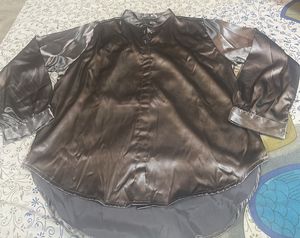 Brown Satin Long Sleeve Blouse