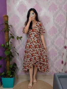 Floral Print Midi Wrap Dress