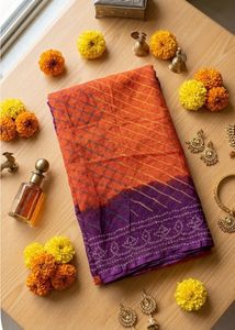 Lovely orange and purple bandhej Saree
