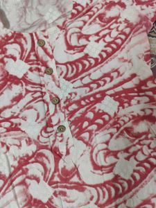 Red and White Printed Kurta