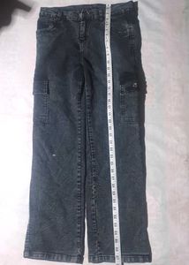 Men's Black Cargo Denim Jeans | Straight Fit | Mul