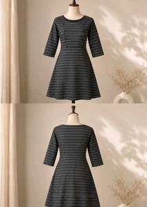 Striped A-Line Dress with Button Detail