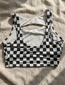 Checkerboard Cut-Out Crop Top
